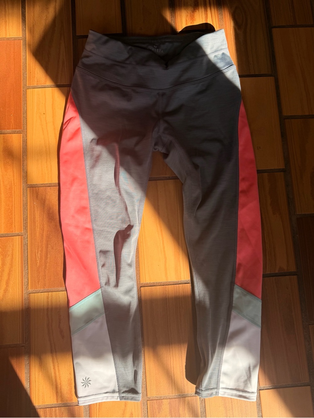 Athleta Gray Leggings with Coral Side Panels